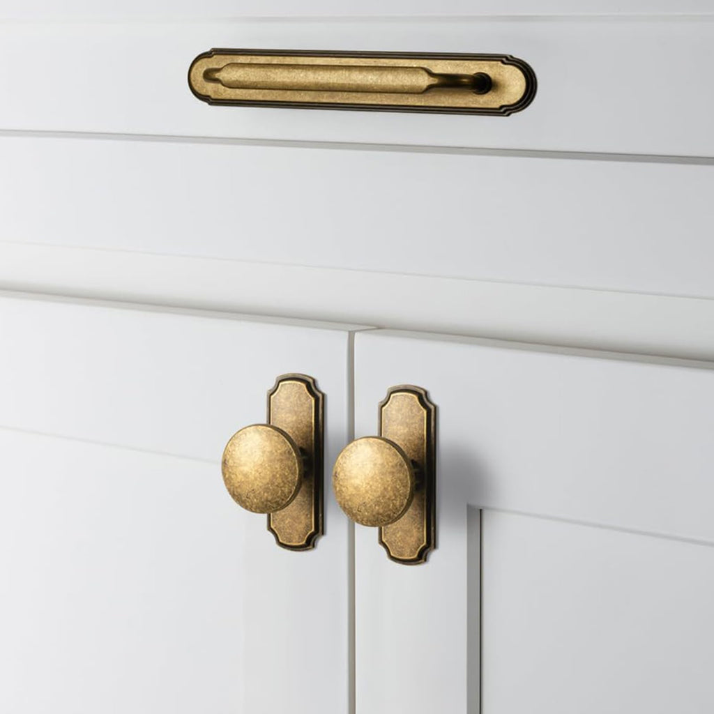 2 Pack Antique Brass Cabinet Pulls with Backplate Spacer, 5" Hole Center Vintage Brass Drawer Pulls Bronze Dresser