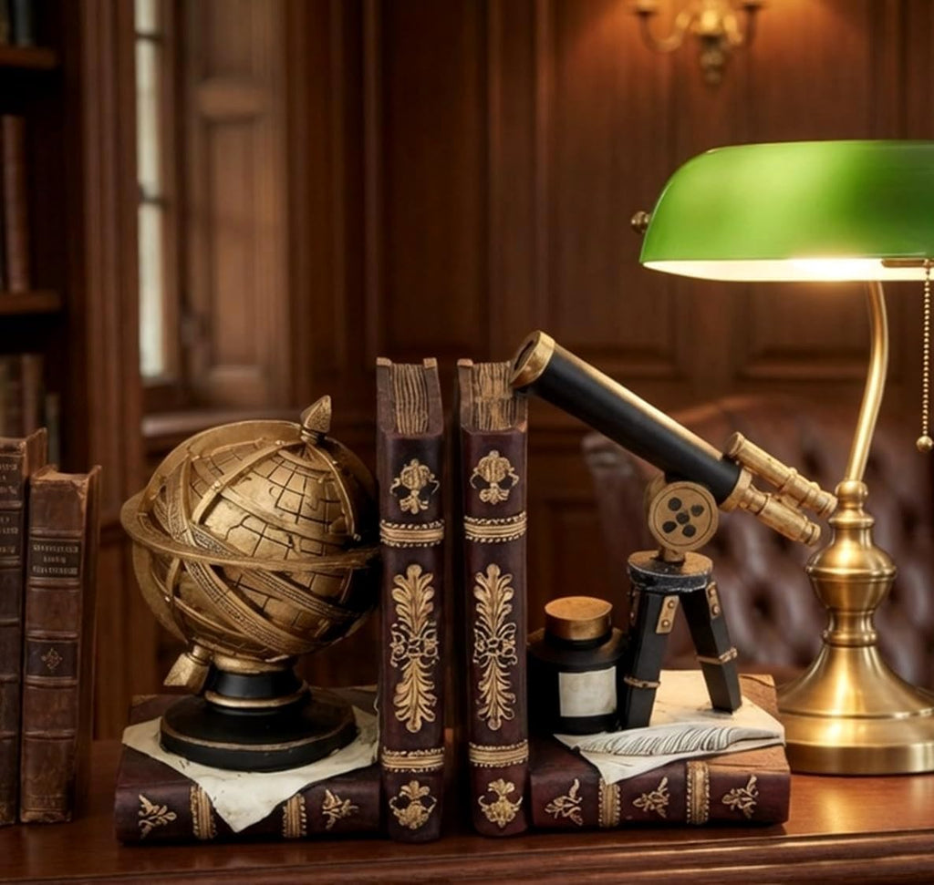 Galileo Bookends, Telescope, Globe, Armillary Sphere, Astronomy - Set of 2