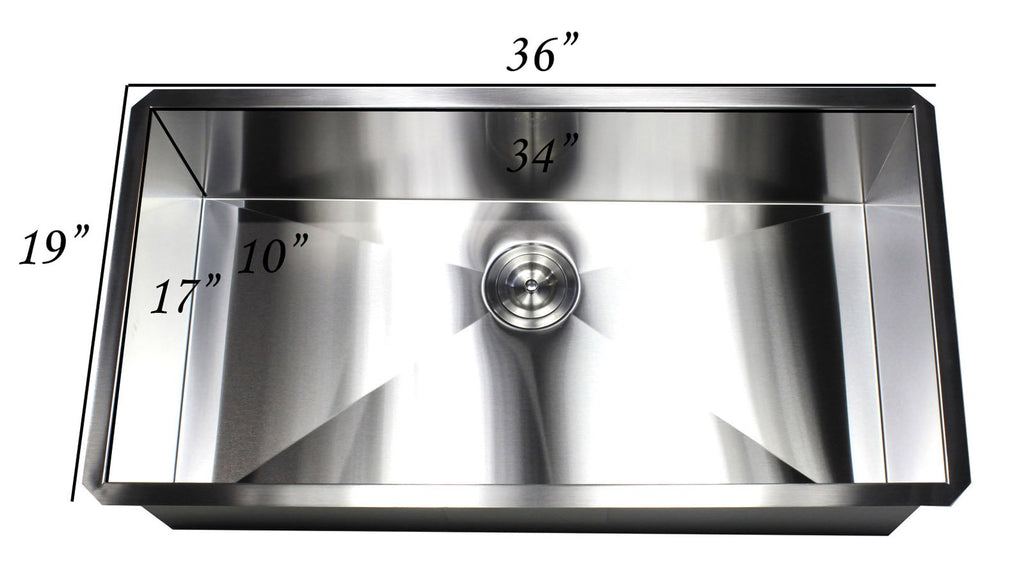 36 Inch Zero Radius Design 16 Gauge Undermount Single Bowl Stainless Steel Kitchen Sink Premium Package