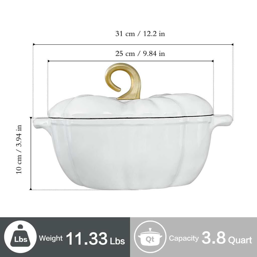 Pumpkin Cast Iron Dutch Oven, 3.3 Qt, White, Enameled, with Lid