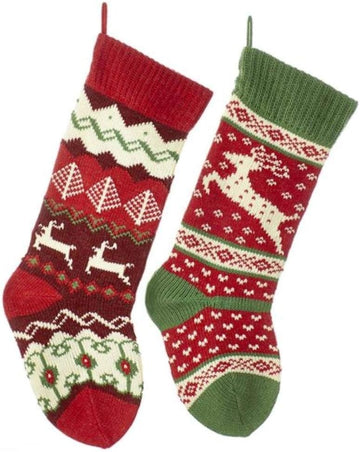20-inch Knit Reindeer Stockings 2 Assorted - Set of 2