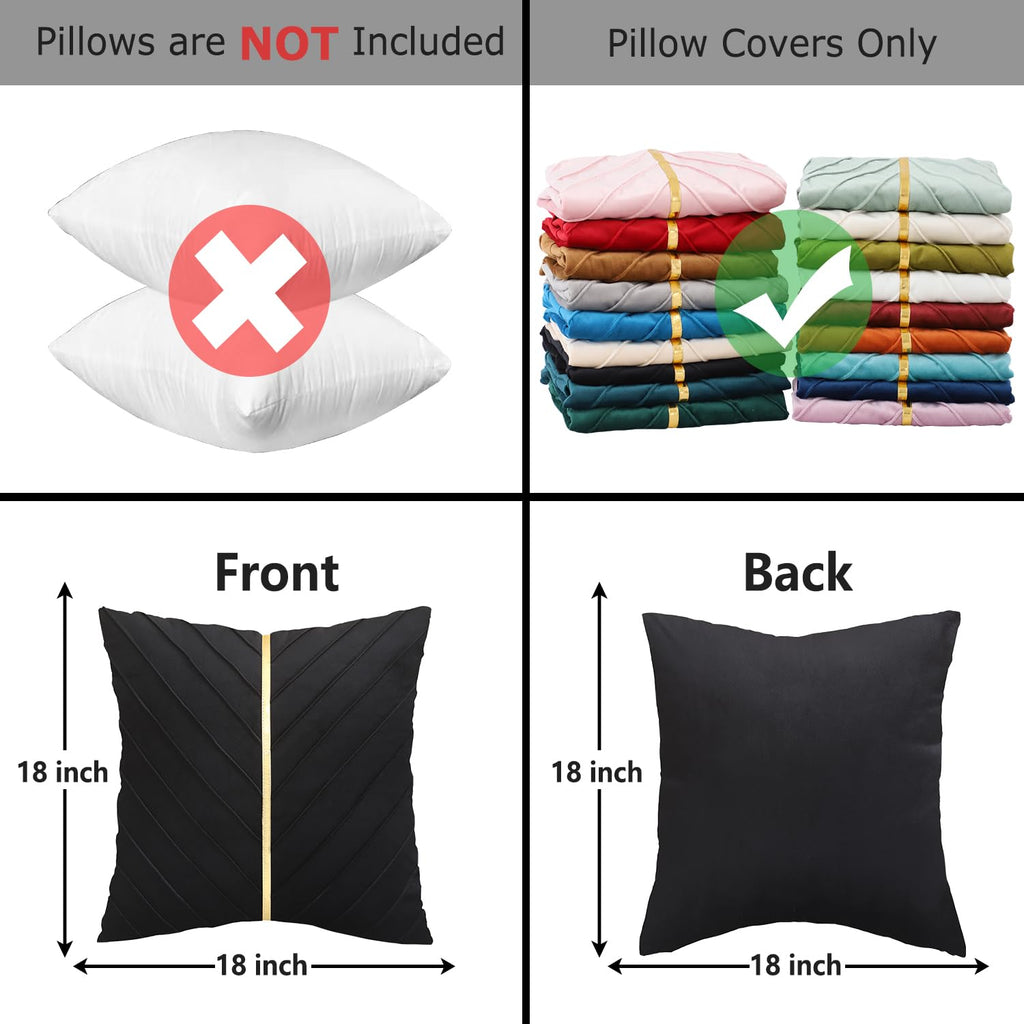 Velvet Throw Pillow Covers 18x18 inch Pack of 2 Gold Decor Black
