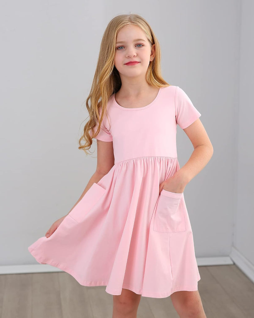 Girls Cotton Short Sleeve Twirl Skater Dress