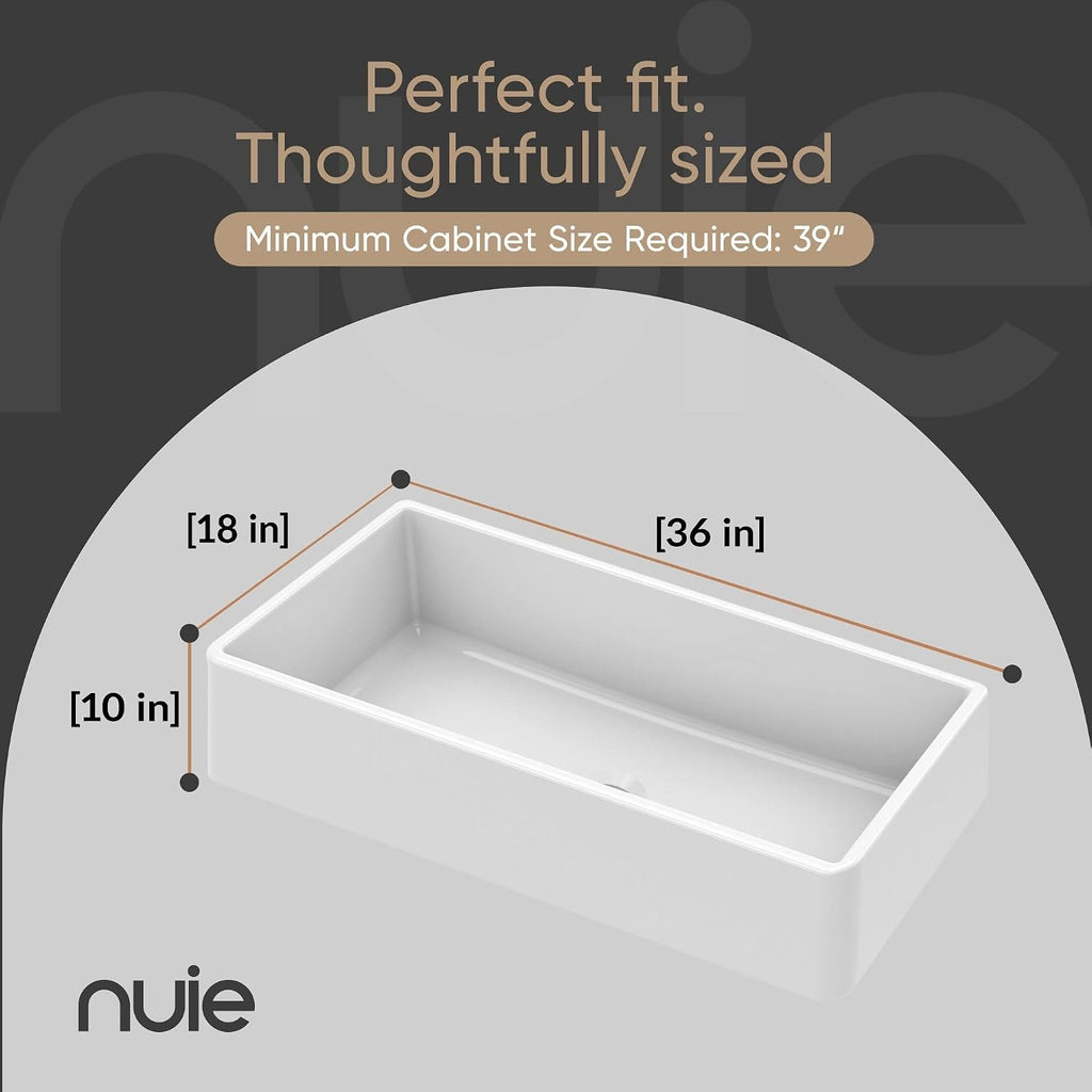 White Kitchen Sink 36 inch Single Bowl Apron Front Farmhouse Sink with Central Drain Position, Fireclay Ceramic