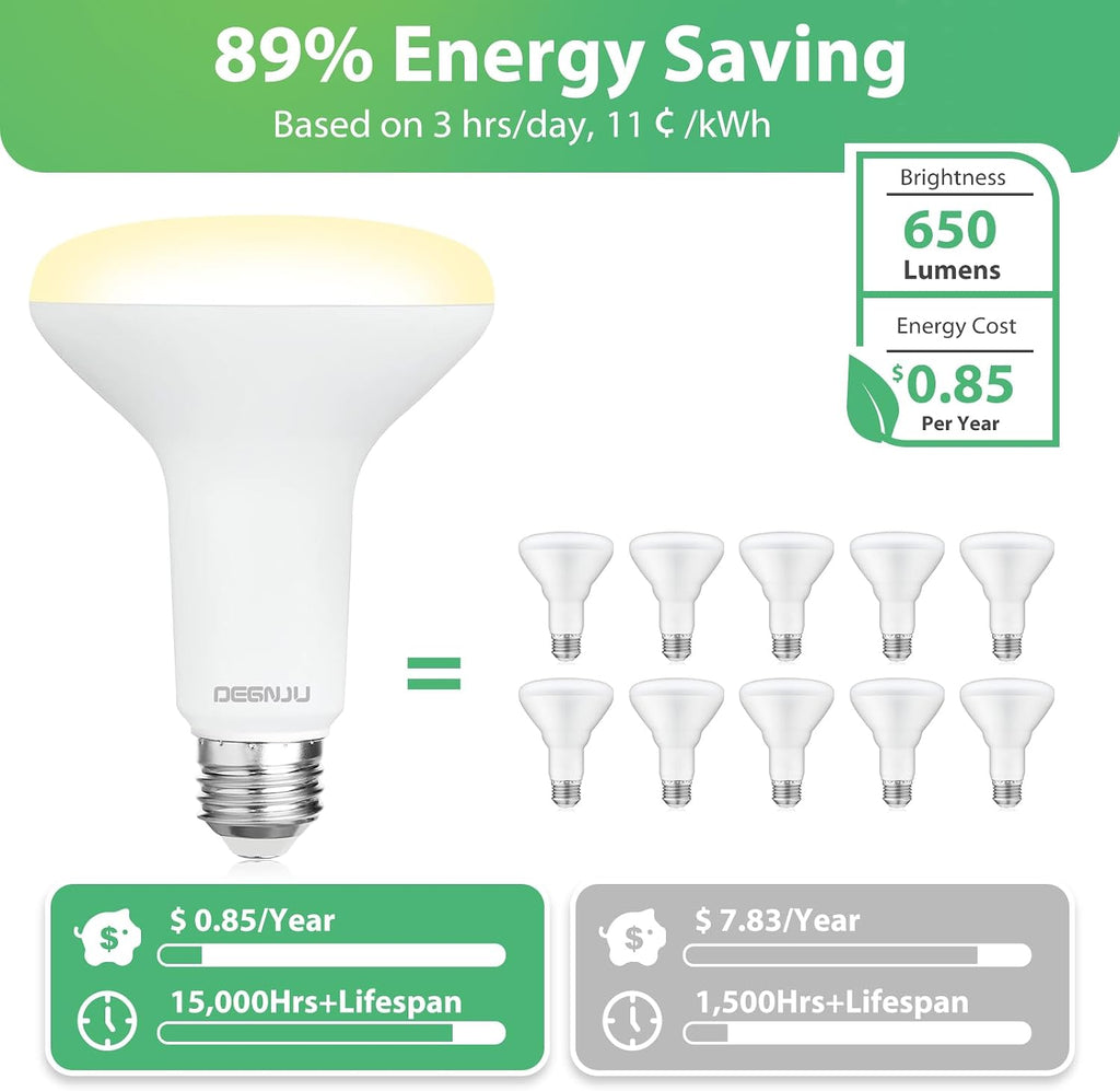 6 Pack BR30 LED Recessed Light Bulb, Dimmable Indoor Flood Light Bulbs CRI80 7W Equivalent 65W 2700K Soft White 650