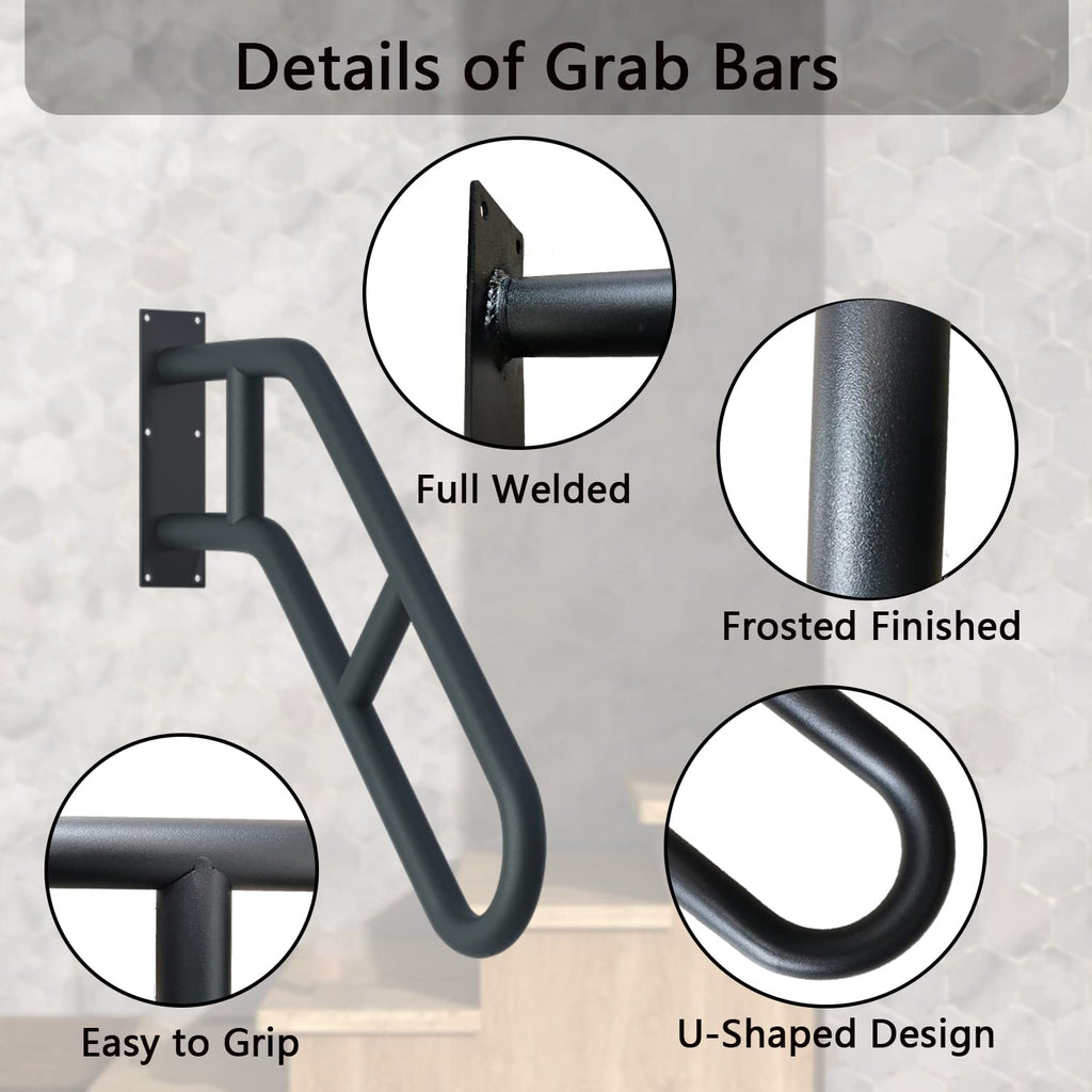 2 Pack Hand Rails for Outdoor Steps, 27" Black Wall Mounted Stair Handrail