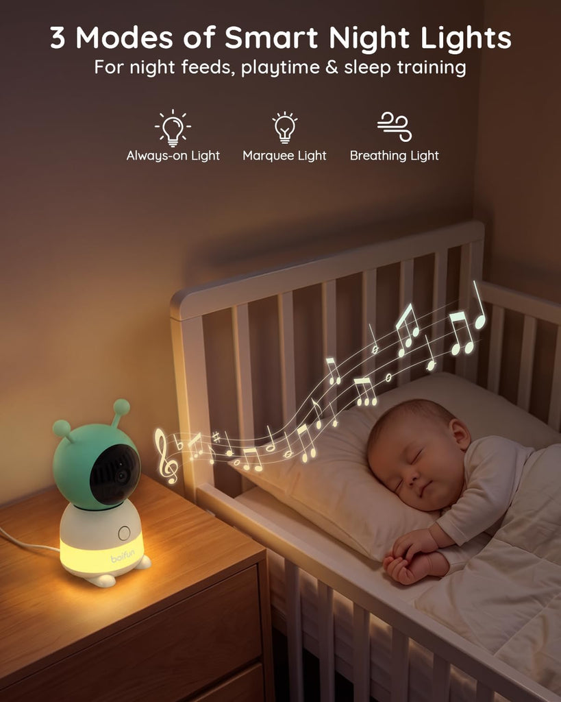 2K WiFi Baby Monitor with Phone App, 5" Screen, Smart Night Light
