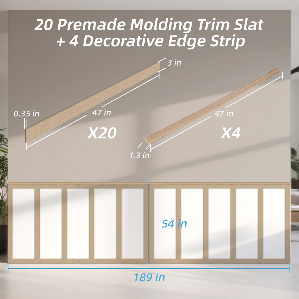 MDF Premade Paintable Board and Batten Wainscoting Kit, 189 x 54 in