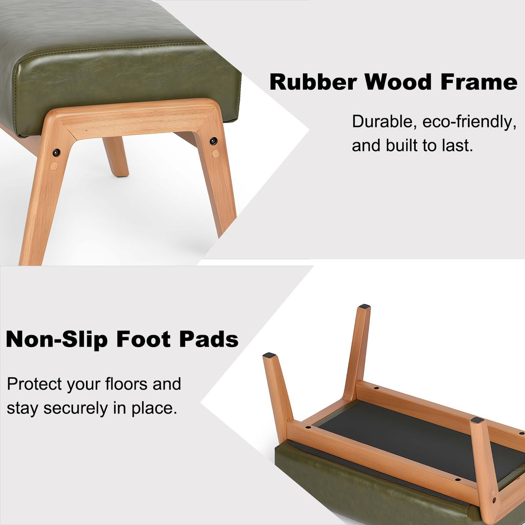 Modern Ottoman Foot Stool, Faux Leather Accent Sofa Footrest with Walnut Rubber Wood Frame, Ottoman Bench Entryway