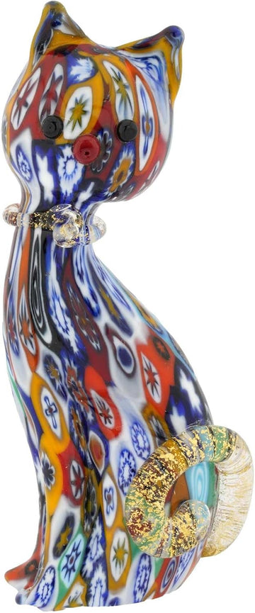 Cat Statue - Multicolor Millefiori with Gold 4" in Venice Italian Kitten Figurine Sculpture Decor