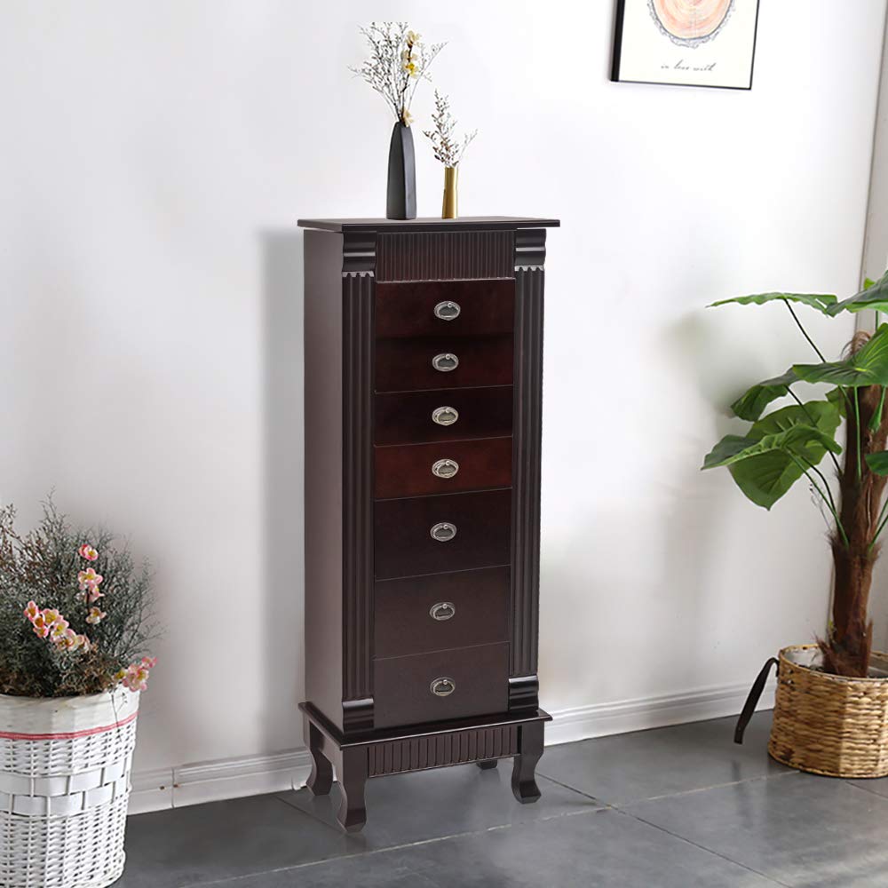 Large Jewelry Armoire Cabinet, Dark Brown