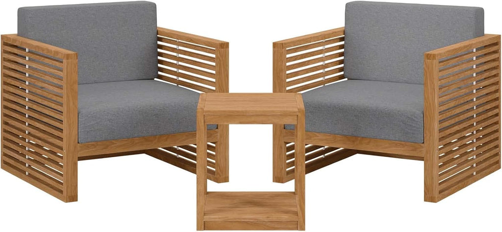 Carlsbad 3-Piece Teak Wood Outdoor Patio Set in Natural Gray