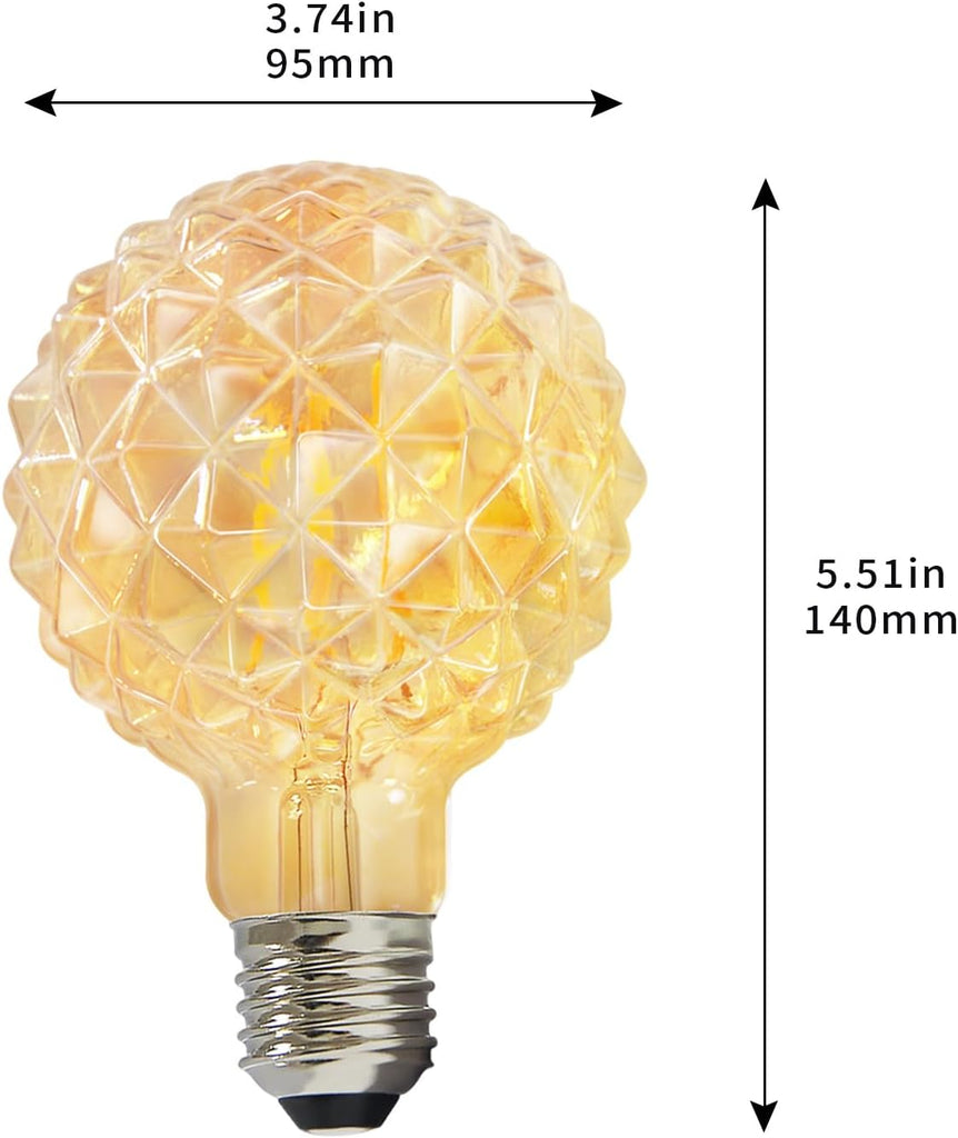 Vintage Edison Bulb G30 G95 6W Equivalent 60watt, Dimmable CRI 90+ LED Filament Light Amber Globe Pineapple 2500K E26