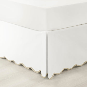 Coastal Chic Scalloped Edge Linen-Textured Bed Skirt Single, King Neutral & White - White Bed Skirt King Size