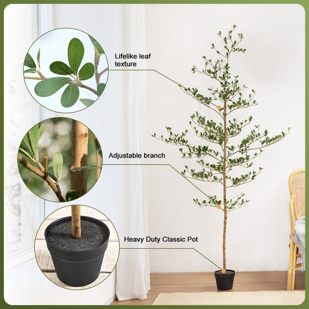 Artificial Black Olive Tree 6FT Indoor Outdoor Decor Faux Plants - Real Wood Trunk Fake Tree with Green UV Resistant