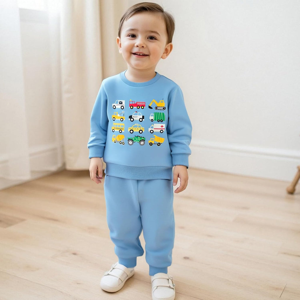 Baby Boy Fall Winter Clothes Toddler Kids Solid Outfits Vehicle Long Sleeve Sweatshirt Tops + Joggers Pants Set