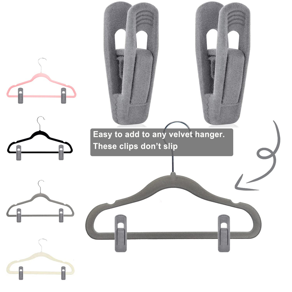 Grey Velvet Hangers Clips (80-Pack), Non-Slip Strong Velvet Hangers Clips for Velvet Skirt Hangers, Velvet Pants