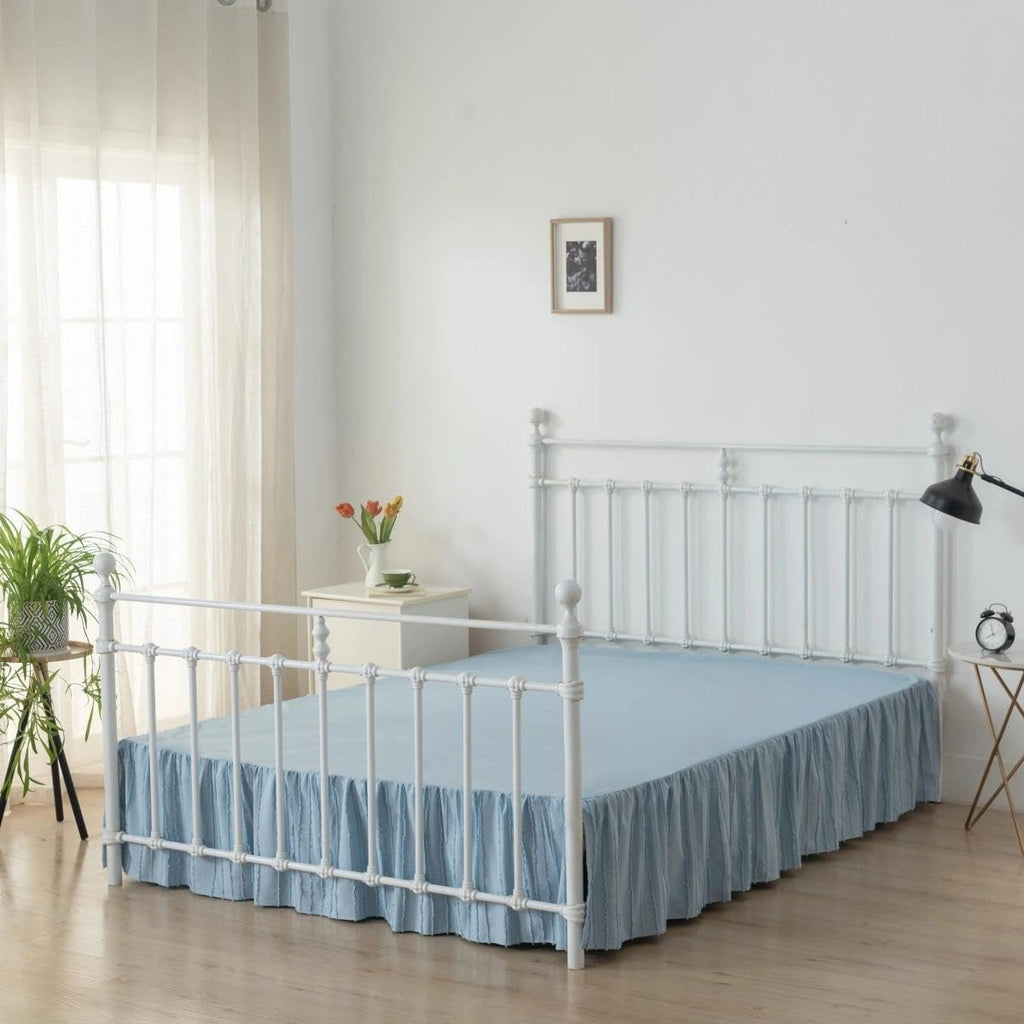 Bed Skirt Queen Size - Ruffled Bed Skirt - with Split Corners - Sky Blue