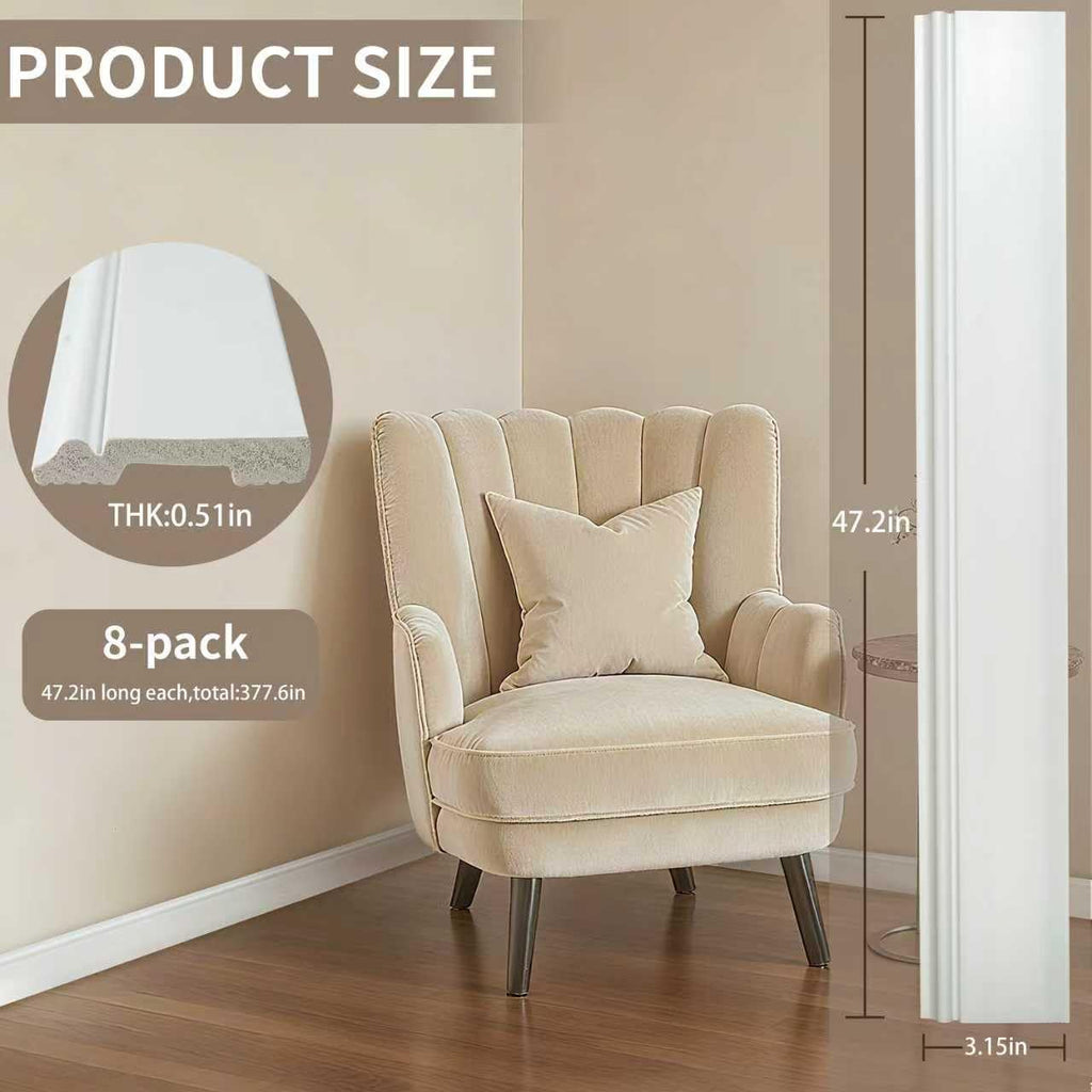 8 Pcs Wall Baseboard Molding Trim Skirting Board, 47.2 x 3.15 Inch