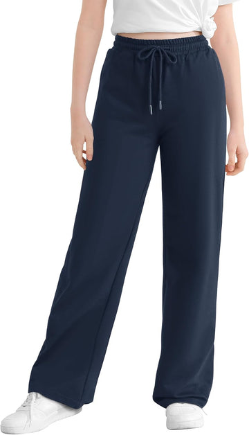 Girls Cotton Sweatpants Wide Leg Baggy Athletic Jogger Pants