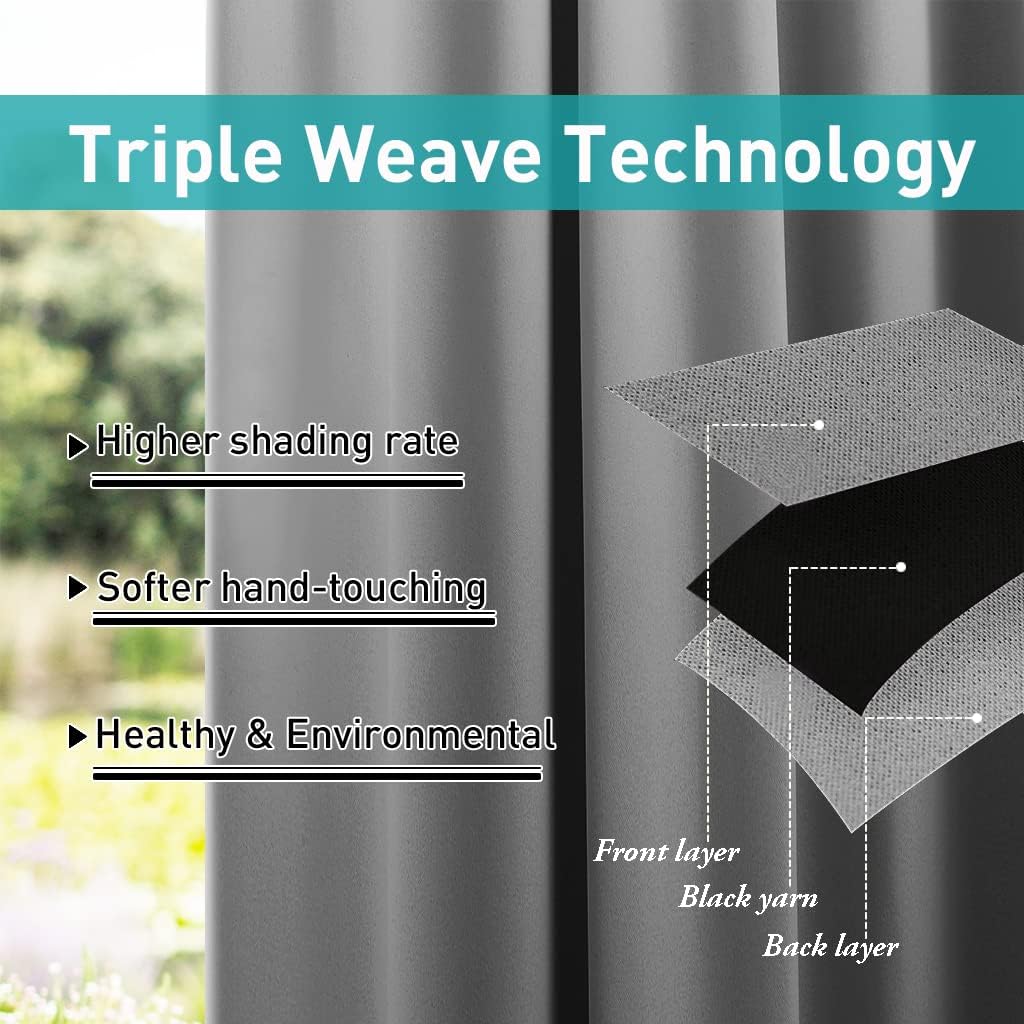 2 Panels=104" Width Patio Curtains Outdoor Waterproof Extra Long 108" Length, Self-Stick Tab Top Thermal Insulated