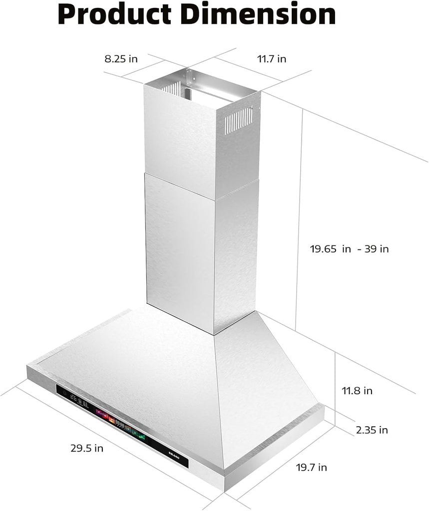 30 Inch Stainless Steel Wall Mount Range Hood 900 CFM 4 Speed Voice, Gesture & Touch Control, Adjustable LED Lights Memory Function