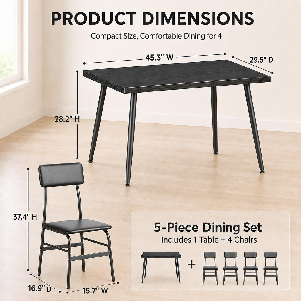 Dining Table Set for 4, Modern Kitchen Table with Chairs, Black