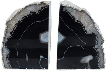 Agate Geode Bookends Silver Electroplated Small Bookends for Shelves, Non-Skid Bookend, Book Stopper for