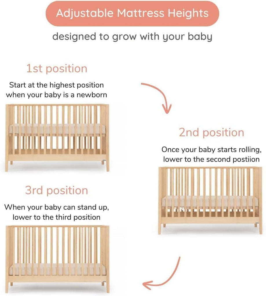 Baby LaLa 3-in-1 Convertible Wood Crib Bed, Made in Italy, Natural | Crib to Toddler & Day Bed, GREENGUARD Gold