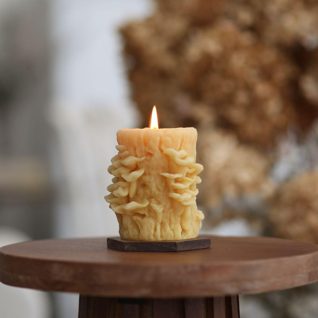Beeswax Oyster Mushroom Candle, 4 x 3.25in