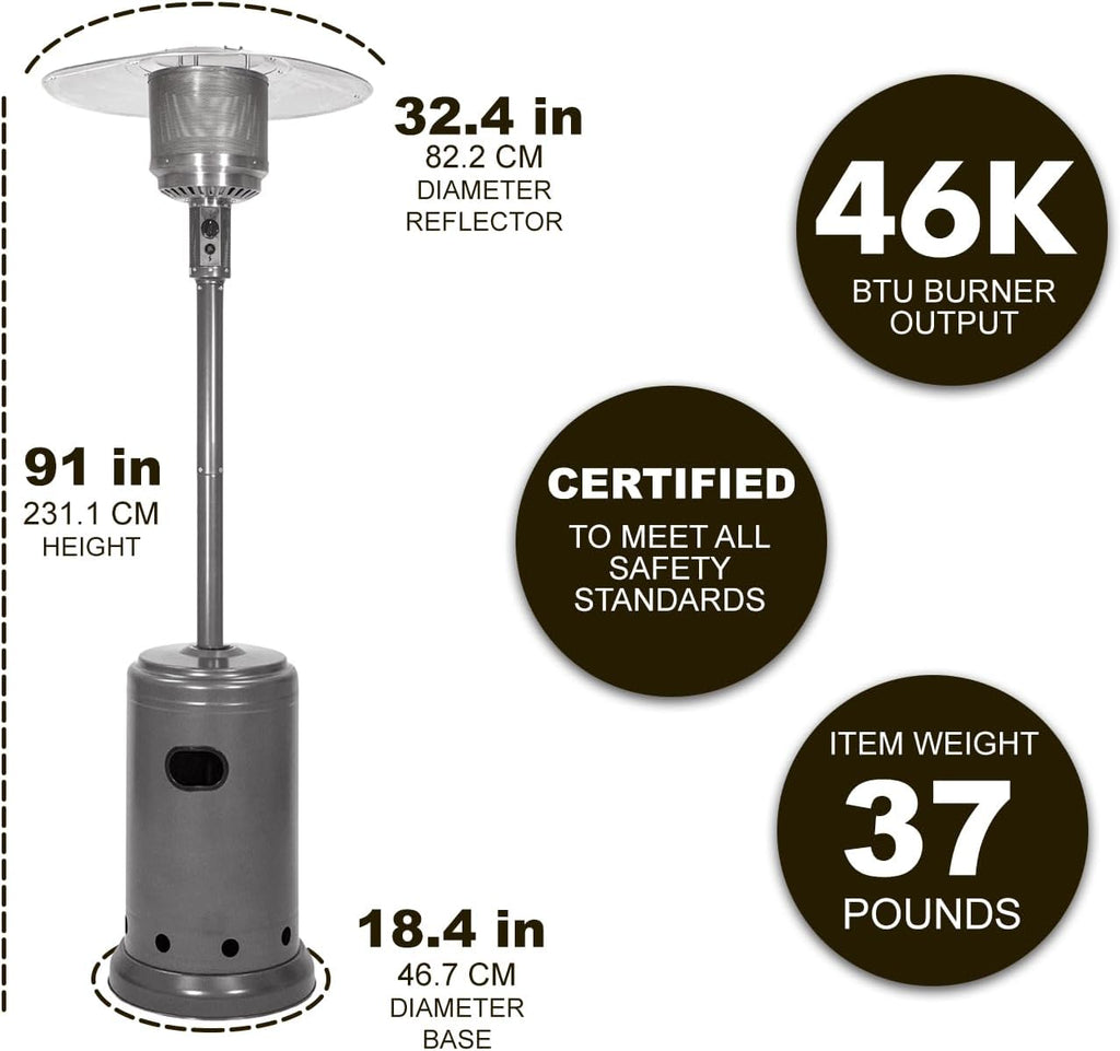 46,000 BTU Portable Outdoor Propane Patio Heater with Wheels, Commercial & Residential with Water Tank, Adjustable