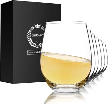 Stemless Wine Glasses Set of 6, Hand Blown Premium Crystal Red Wine or White Wine Glass 18Oz - Hand Crafted by