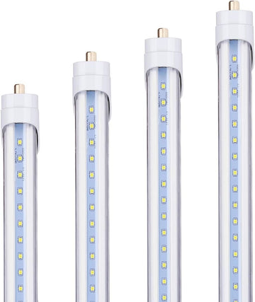 T8 T10 T12 LED Light Tube, 8ft FA8 Single Pin, 45W (100W Equivalent), 5000K, 5400 Lumens, Clear Cover, Dual-Ended