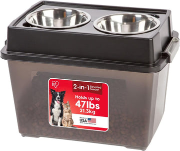 USA Elevated Dog Bowls 15" H, up to 47 lb Storage, Black, Made in USA