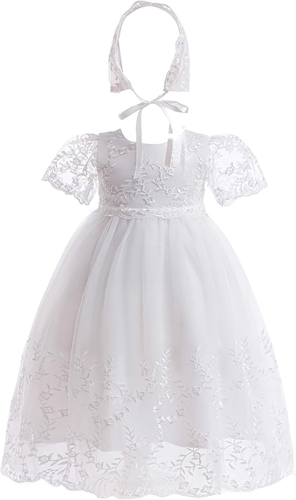 Baby Girls Baptism Dress Christening Lace Floral Embroidered Gown Outfit for Infant Toddler