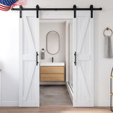 18in x 84in MDF Double Barn Door with 6FT Sliding Door Hardware Kit, Solid Barn Door Slab Covered wi