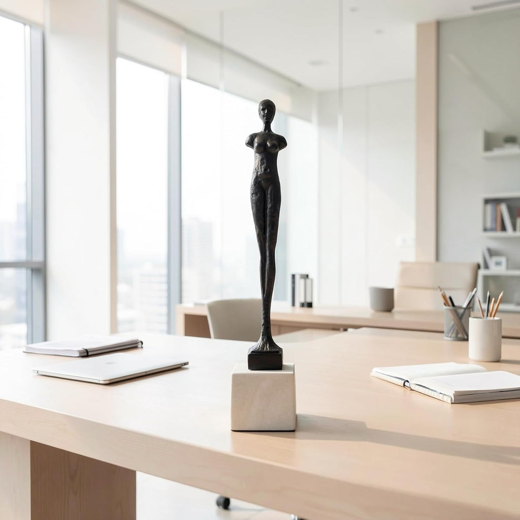 Giacometti Style Standing Man & Woman Abstract Armless Sculpture - Handcrafted Metal Art Statue with Marble Base