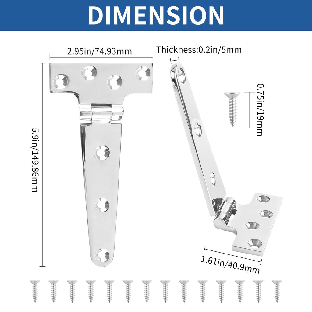 4 Pcs 6 Inch Heavy Duty T-Strap Gate Hinge for Shed Gate