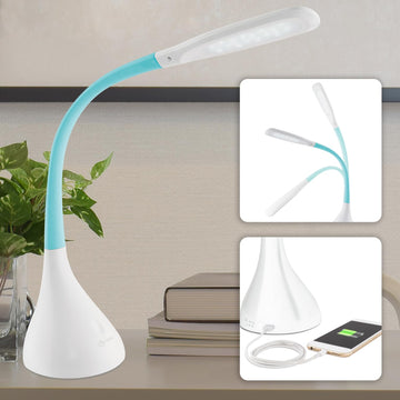 Creative Curves LED Desk Lamp with USB Port, White with Turquoise