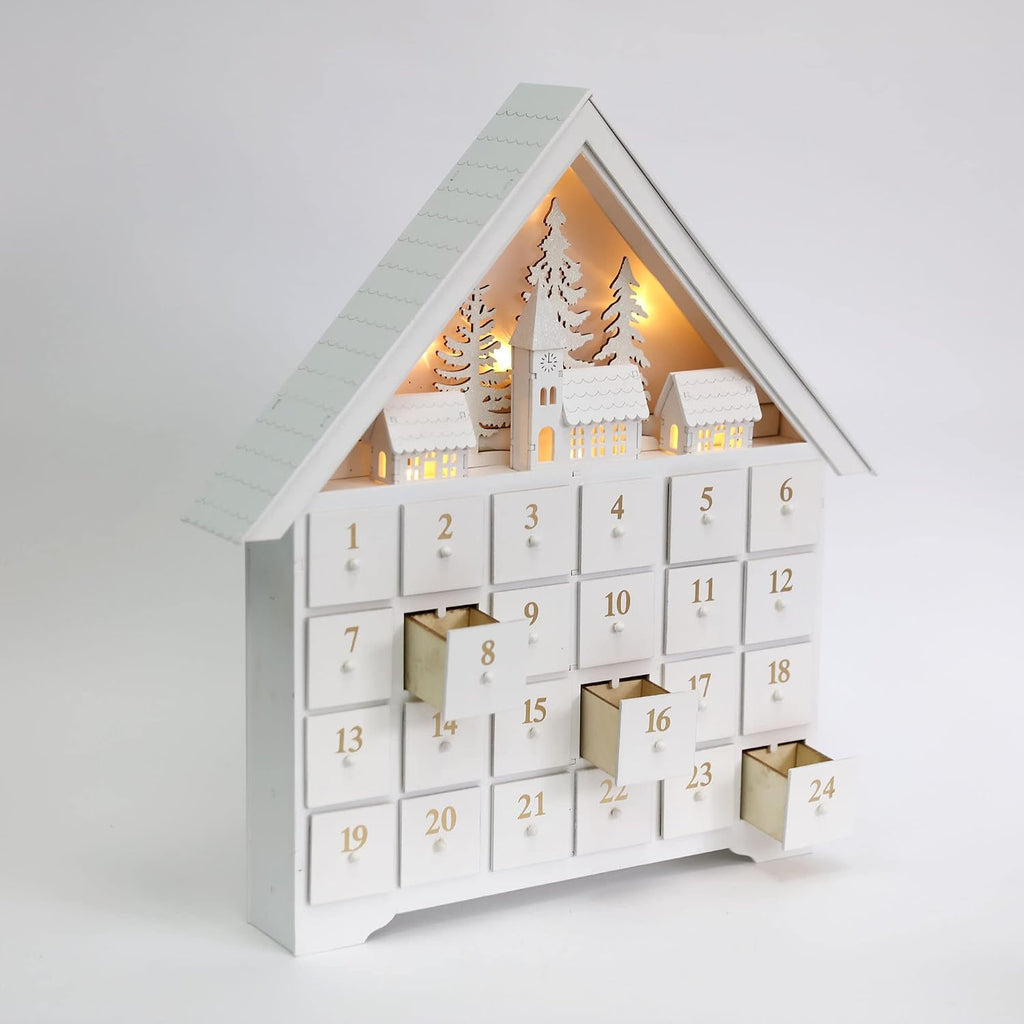 Christmas Wooden Advent Calendar House with 24 Drawers, Countdown to Christmas for Kids, LED Home Decoration, L16.25