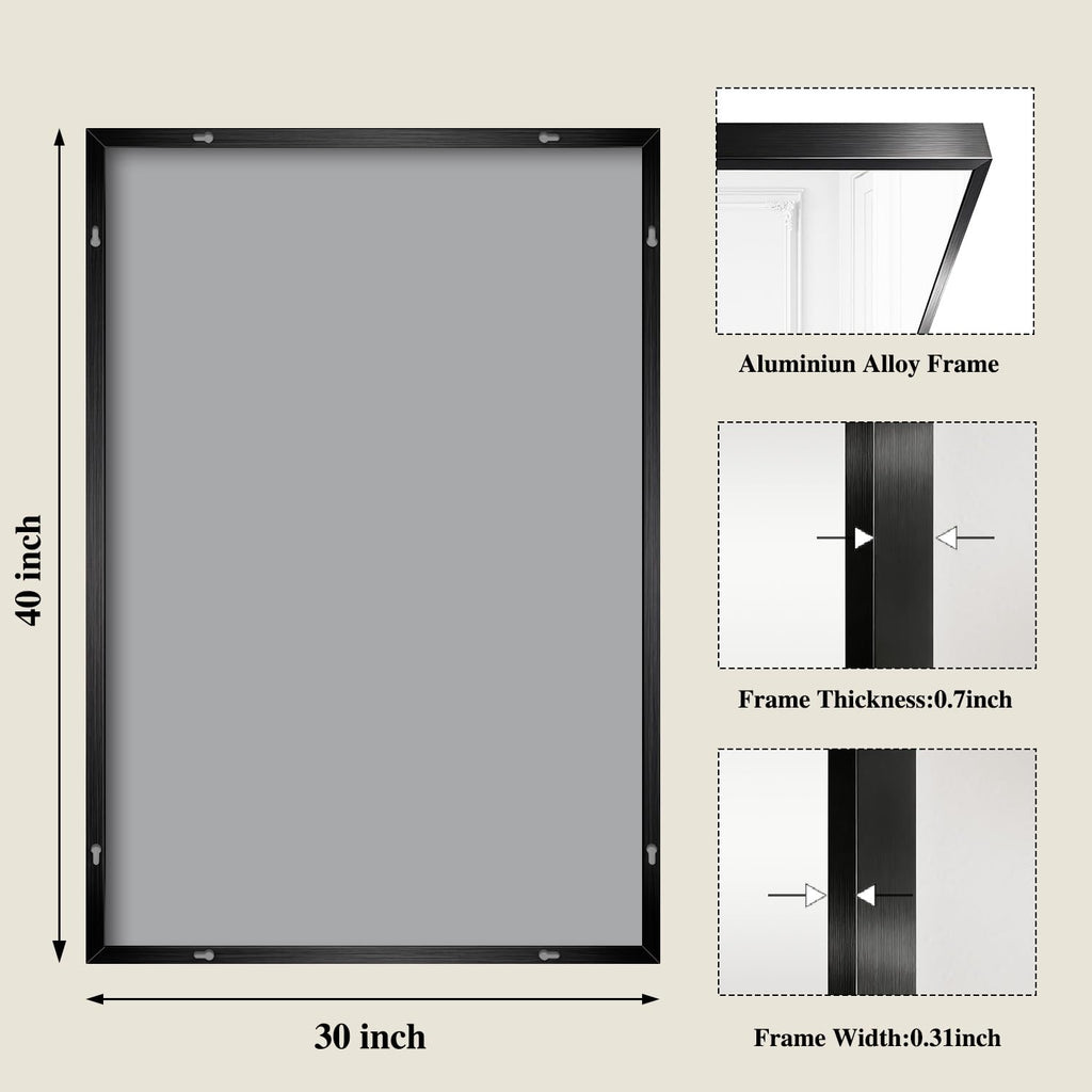 Black Mirrors for Wall, 30x40 Inch Bathroom Mirror, Rectangular Wall Mirror Bedroom Bathroom, Hangs Horizontally or