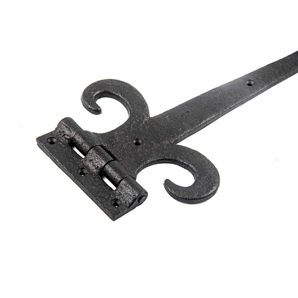 Black Wrought Iron Strap Hinge 15.5" Fleur De Lis Style Flush Mount Heavy Duty Spade Tip Strap Gate and Door Hinges
