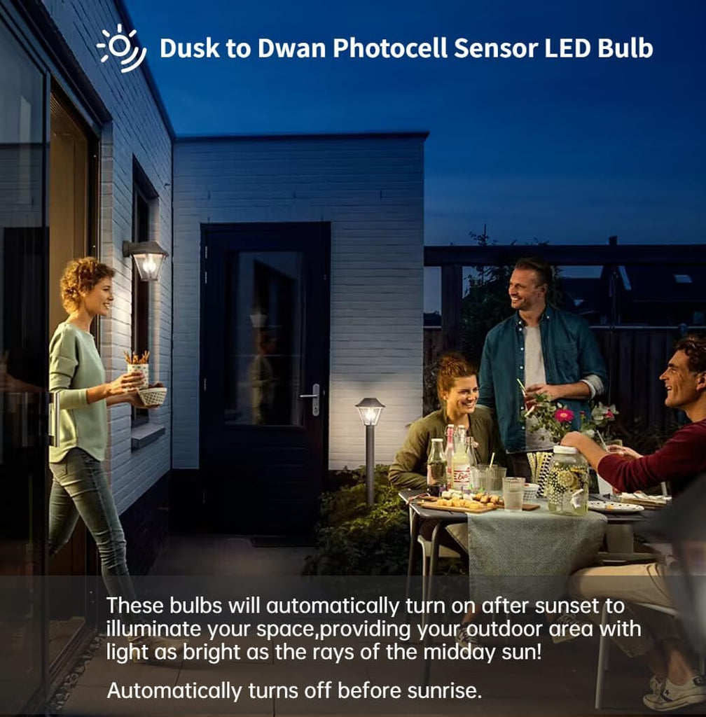 6 Pack Dusk to Dawn Light Bulbs Outdoor, Sensor A19 LED Light Bulb, Auto on/Off Photocell Automatic for Outdoor