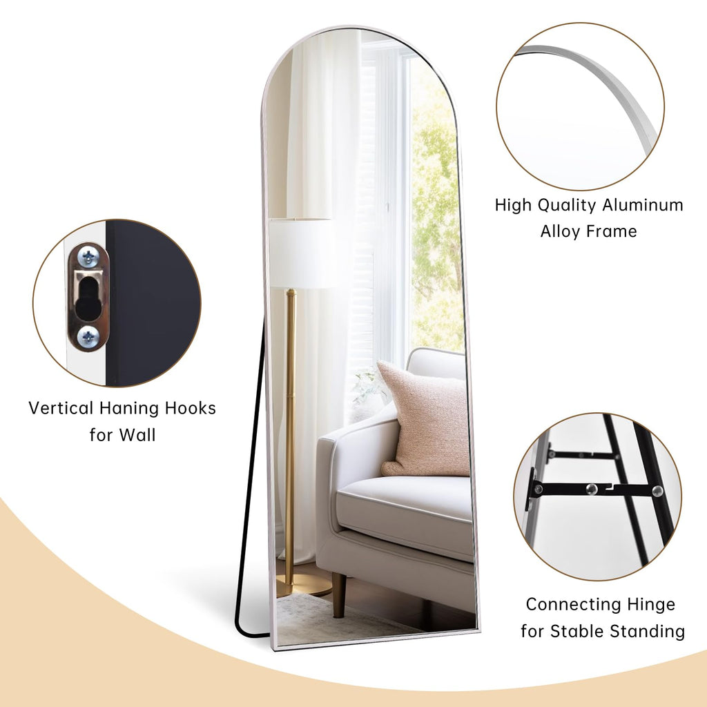 Mirror Full Length, 64"X21" Arched Floor Mirror, White