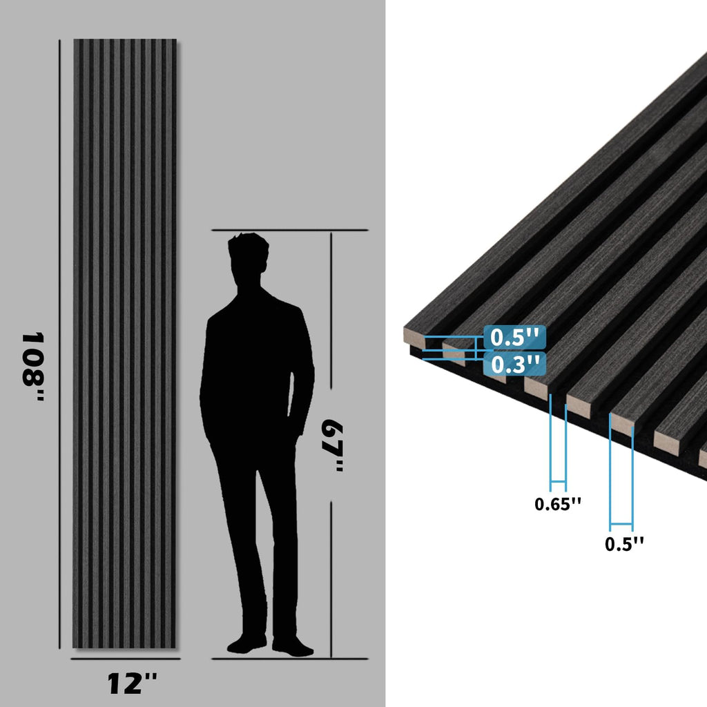 3D Fluted Soundproof Wood Textured Slat Wall Panel, 4-Pack, Blackwood
