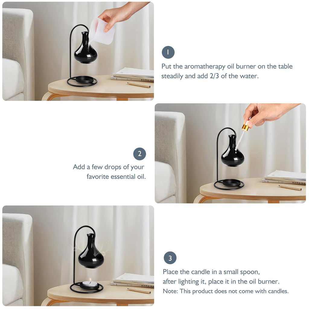 Hanging Cauldron Metal Wax Melt Essential Oil Burner Black, Essential Oils and Fragrance Scented Melter, Decorative