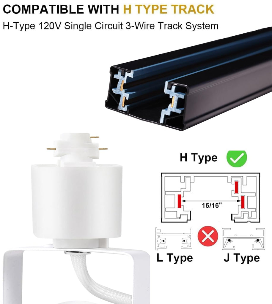 White Track Lighting Heads H Type LED Track Light Heads Dimmable Rail Ceiling Spotlight Fixtures Accent Art