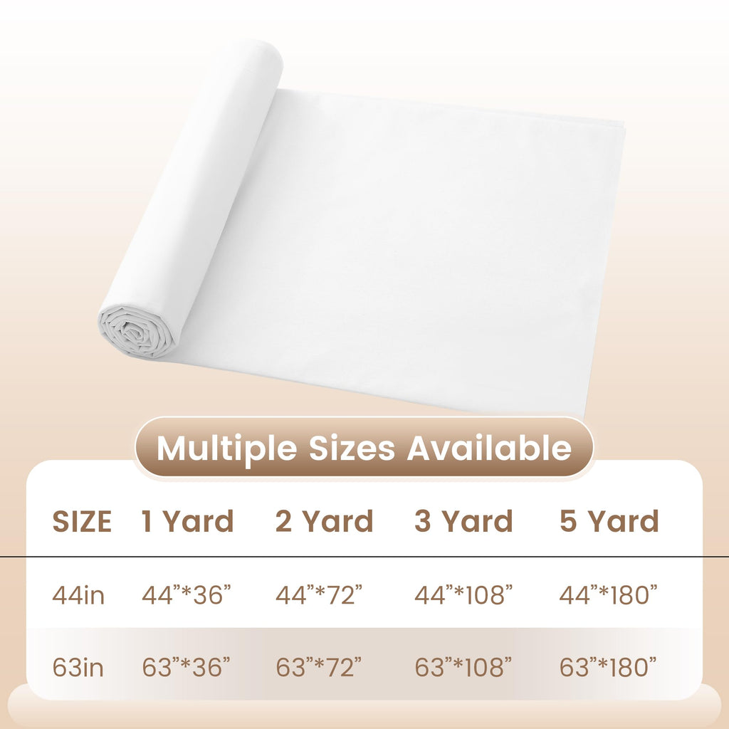 100% Cotton Fabric by the Yard, 44" x 5 Yard White Muslin Fabric Cloth