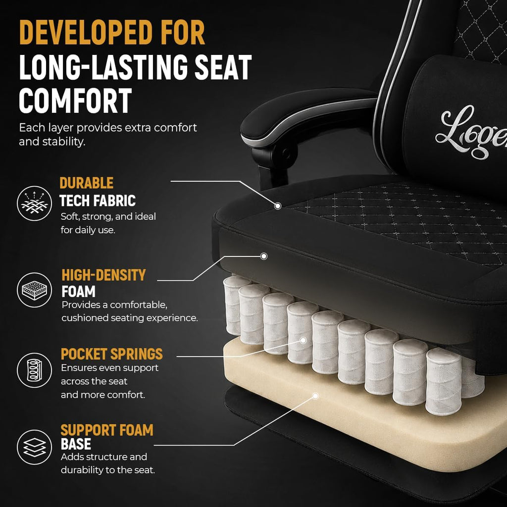 Gaming Chair for Adults with Footrest, Ergonomic Computer Chair, 330 lb | Heavy Duty Load Capacity, 52 cm Wingless