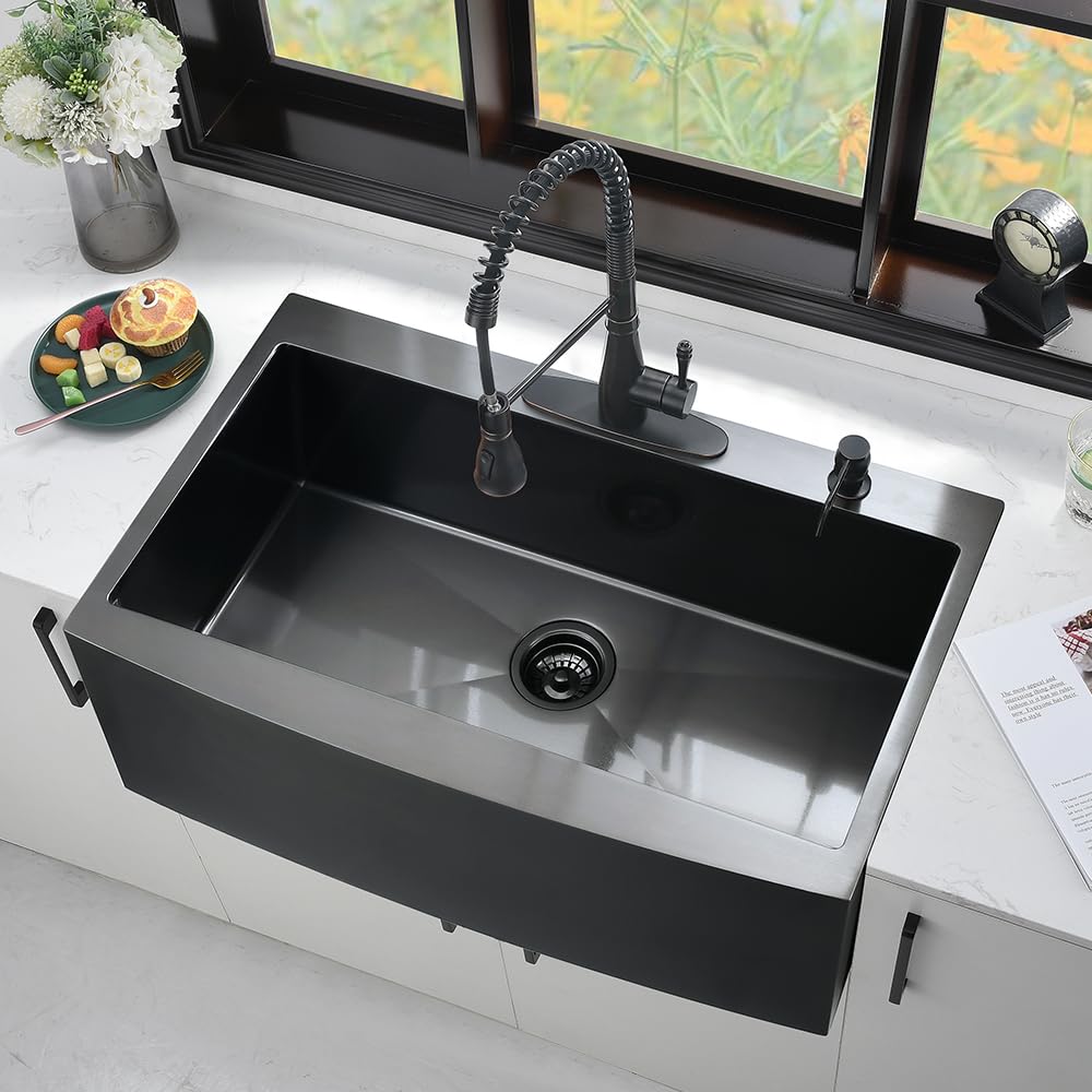33x22 Drop In Farmhouse Kitchen Sink Black Apron Front Kitchen Sink